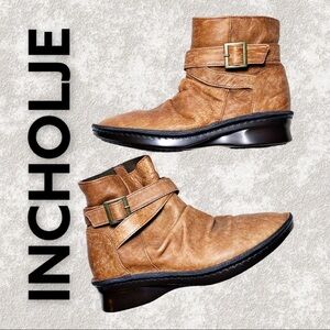 Incholje Slouchy Wedge Booties From Kobe Japan, Size 6